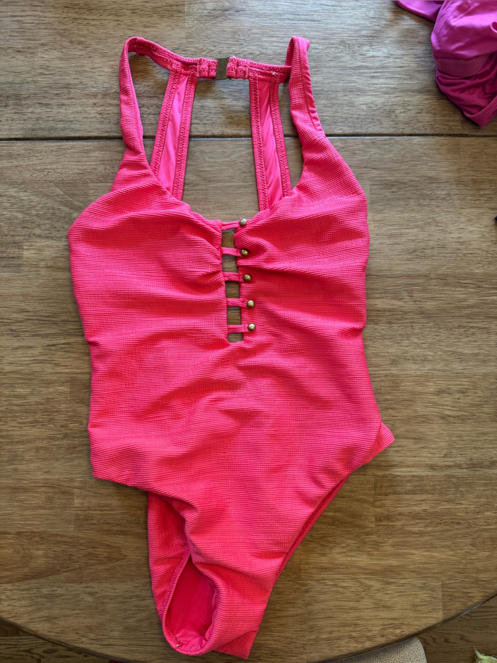 Nanette Lepore Bright Pink One-Piece Swimsuit with Decorative Front Straps